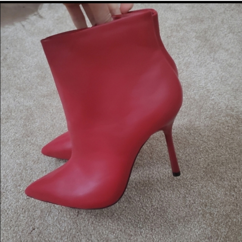 Zara Pointed Toe Heeled Ankle Red Boots Size 6 - Picture 9 of 13